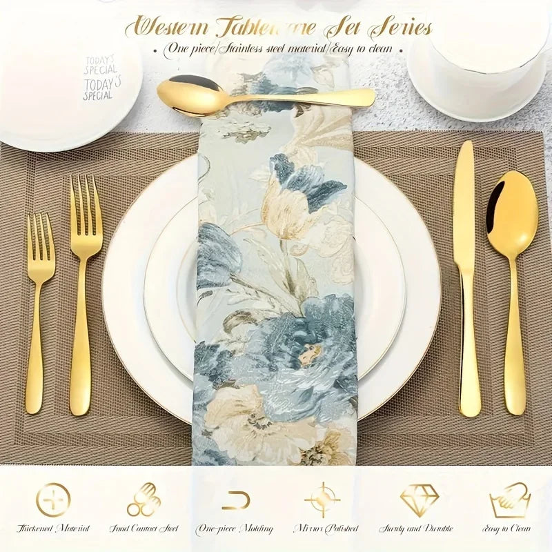 Golden Elegance: Stainless Steel Flatware Set