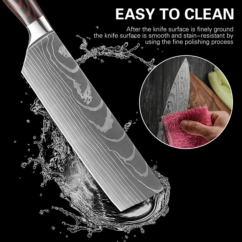 Damascus Steel Chef Knife Set: 7-Piece Kitchen Knife Block