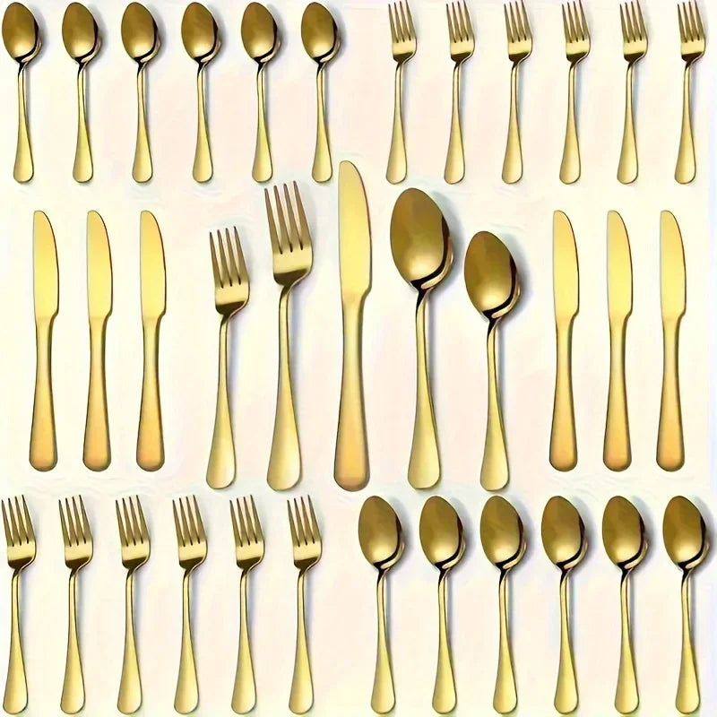 Golden Elegance: Stainless Steel Flatware Set
