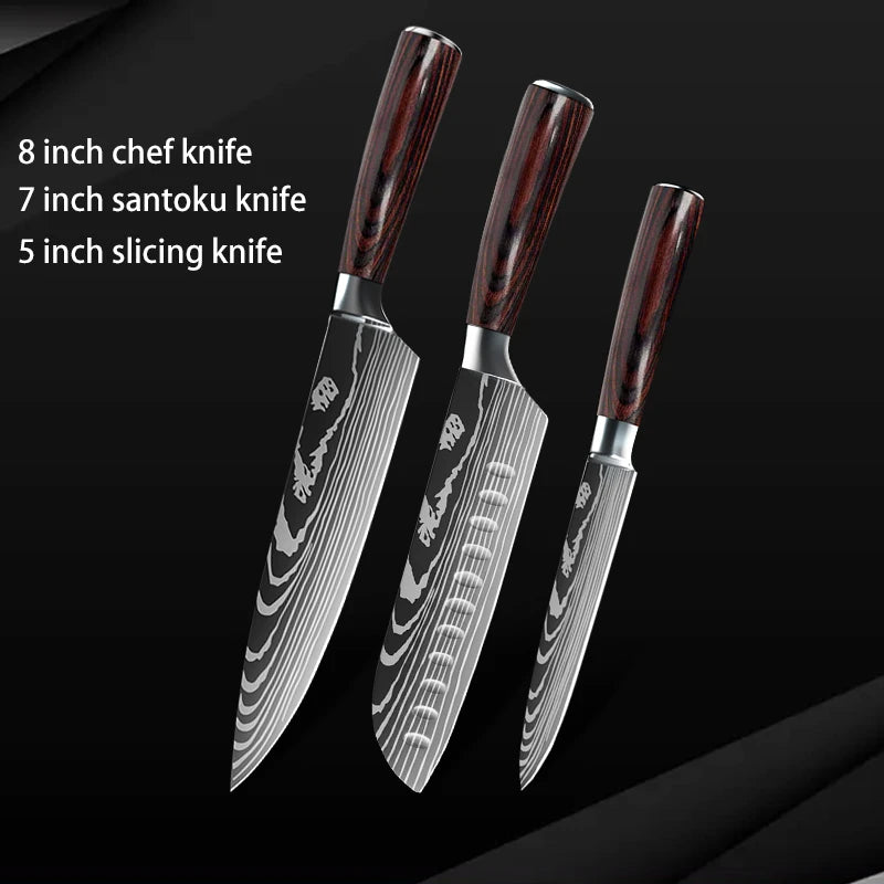 Damascus Steel Chef Knife Set: 7-Piece Kitchen Knife Block