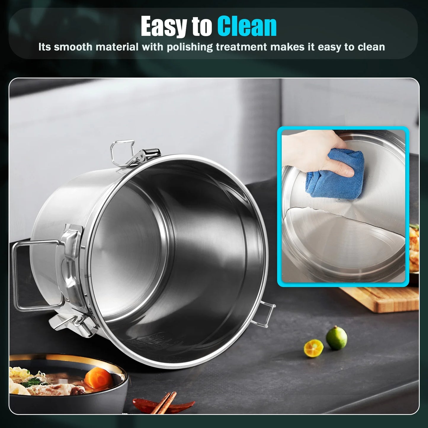 12L Stainless Steel Food Storage Container - Airtight & Durable Kitchen Canister