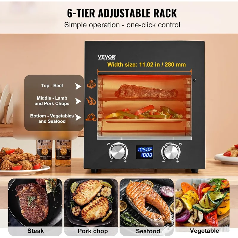 VEVOR 1450°F Professional Infrared Steak Grill | 1800W Electric Countertop Broiler for Perfect Searing
