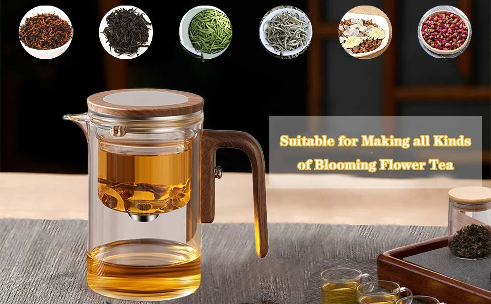 Magnetic Glass Teapot with Wooden Handle - 600ml