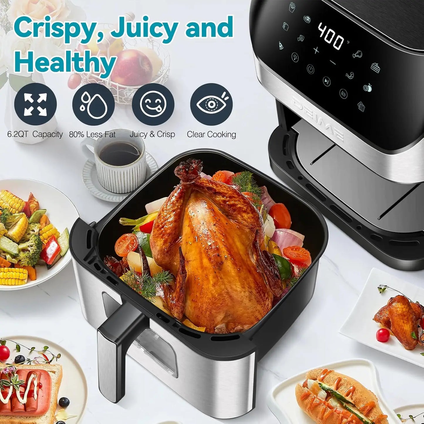 6.2QT Digital Air Fryer Oven: 10-in-1 Touchscreen Cooker