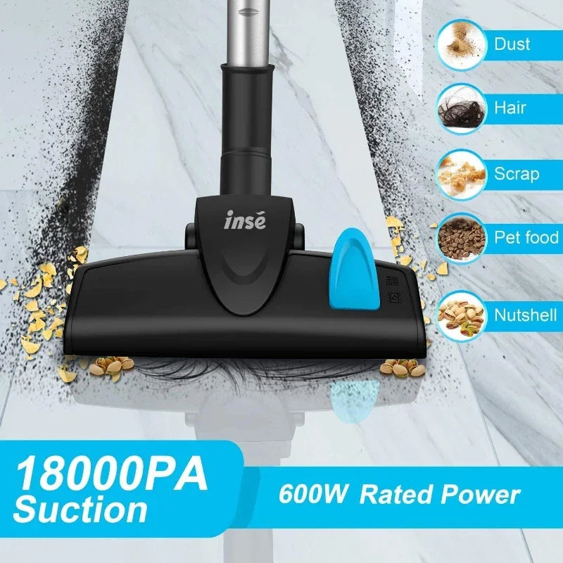 Powerful 600W Corded Vacuum: 18Kpa Suction, 2-in-1 Design
