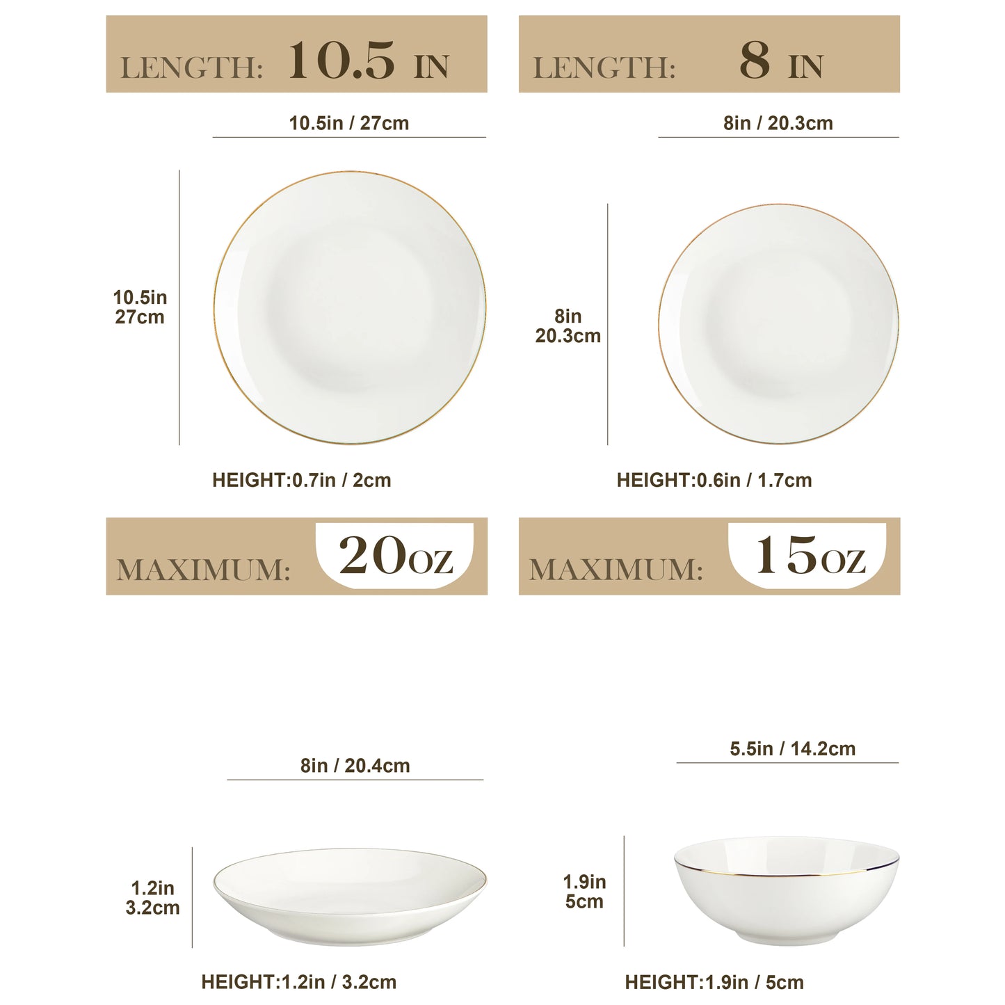 Elegant 16/32-Piece Dinnerware Set - Gold Rimmed White Porcelain