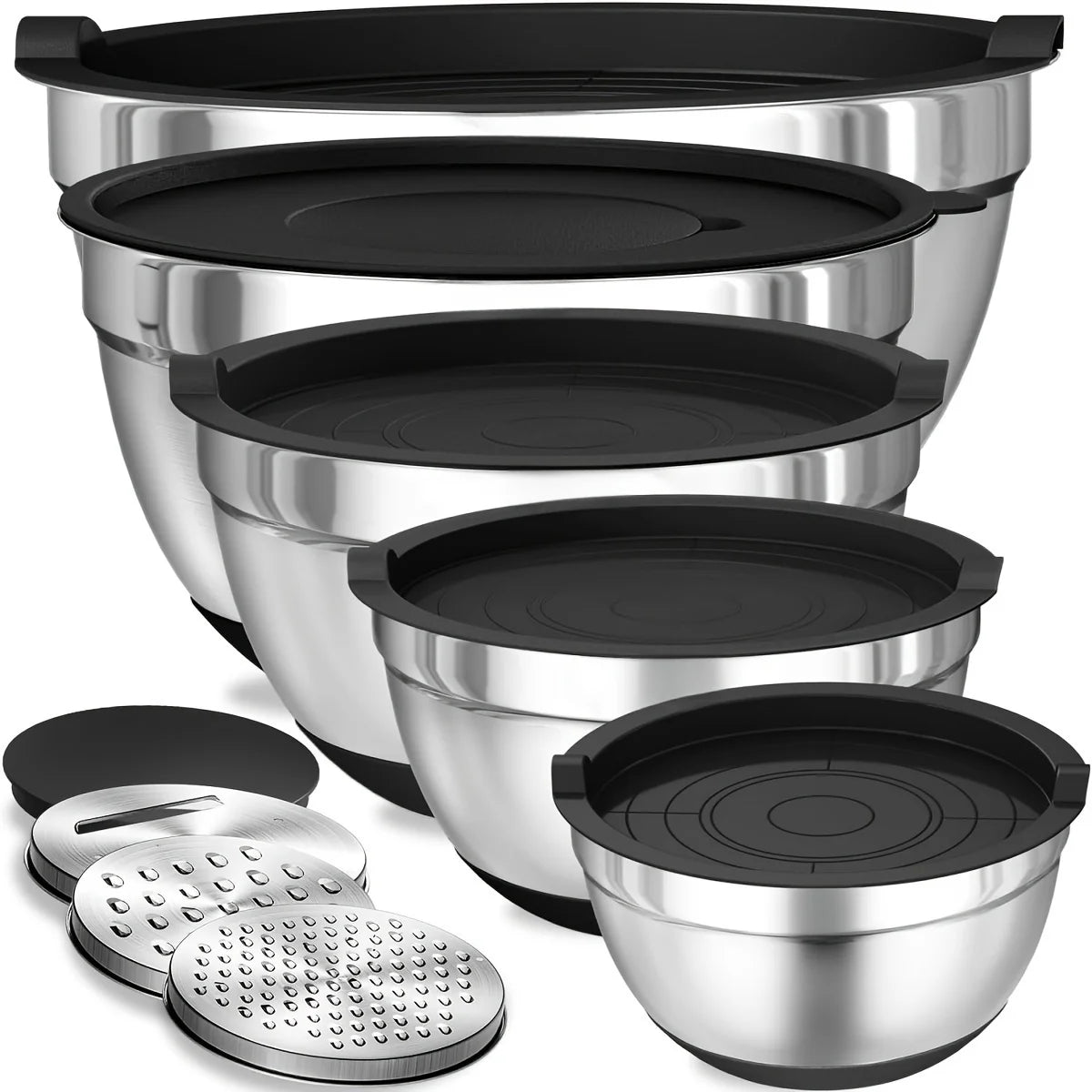 8-Piece Stainless Steel Mixing Bowl Set with Airtight Lids & Graters