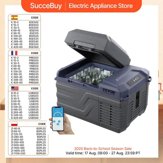 VEVOR 12L Portable Refrigerator Freezer with Bluetooth App | 12V/24V DC & AC Electric Cooler for Car, Camping & Truck