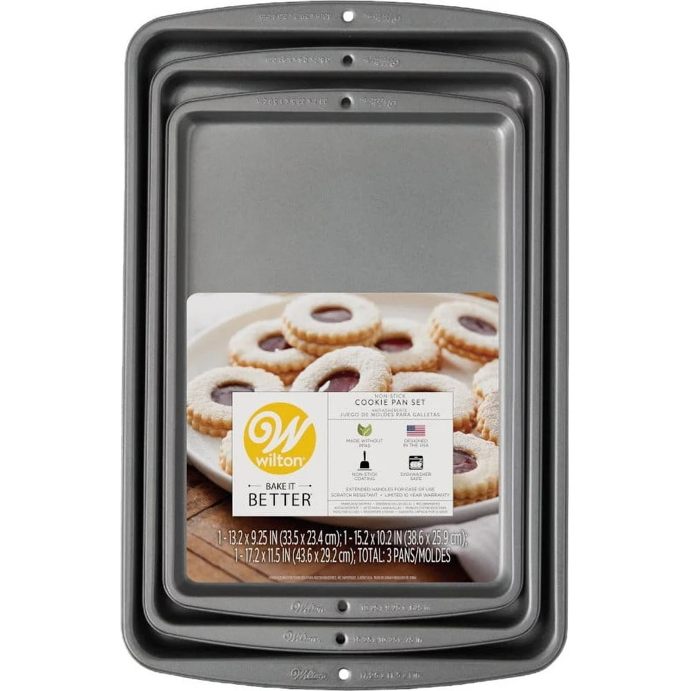 3-Piece Non-Stick Baking Sheet Set: Perfect for Cookies & More!