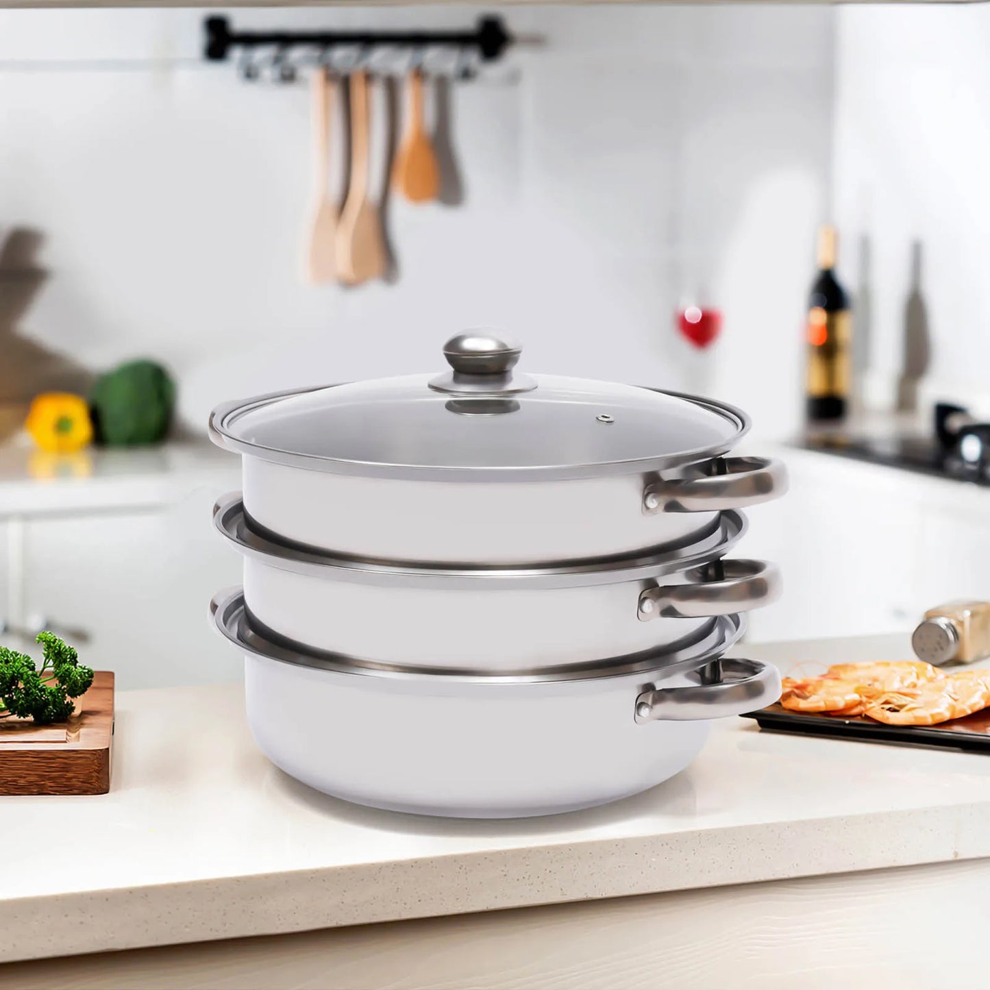 3-Tier Stainless Steel Steamer: 28cm Multi-Purpose Cooker