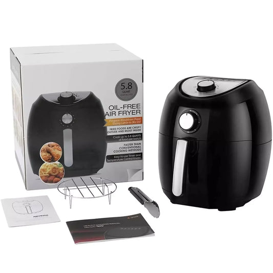 5.8Qt XL Air Fryer: 1700W, Dual Knob, 6 Presets, Recipe Book