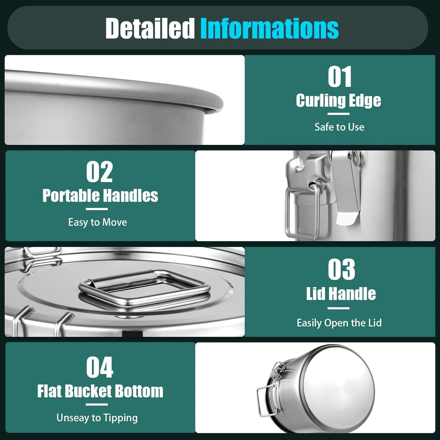 12L Stainless Steel Food Storage Container - Airtight & Durable Kitchen Canister