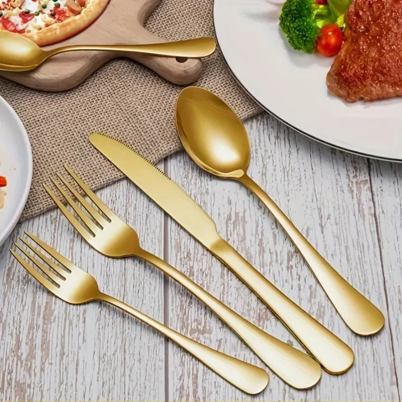 Golden Elegance: Stainless Steel Flatware Set