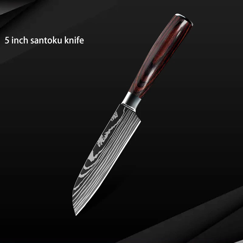 Damascus Steel Chef Knife Set: 7-Piece Kitchen Knife Block