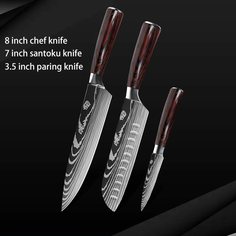 Damascus Steel Chef Knife Set: 7-Piece Kitchen Knife Block