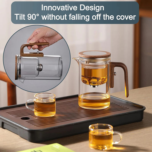 Magnetic Glass Teapot with Wooden Handle - 600ml