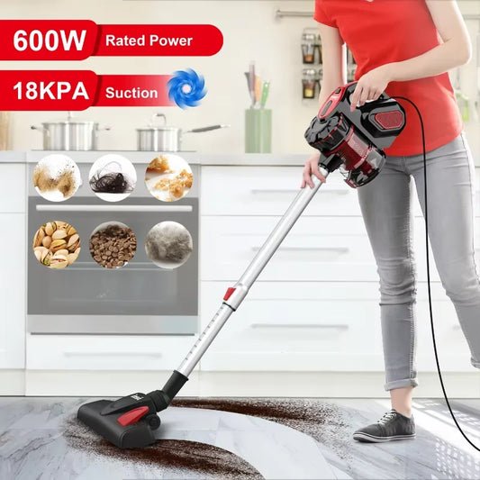 Powerful 600W Corded Vacuum: 18Kpa Suction, 2-in-1 Design