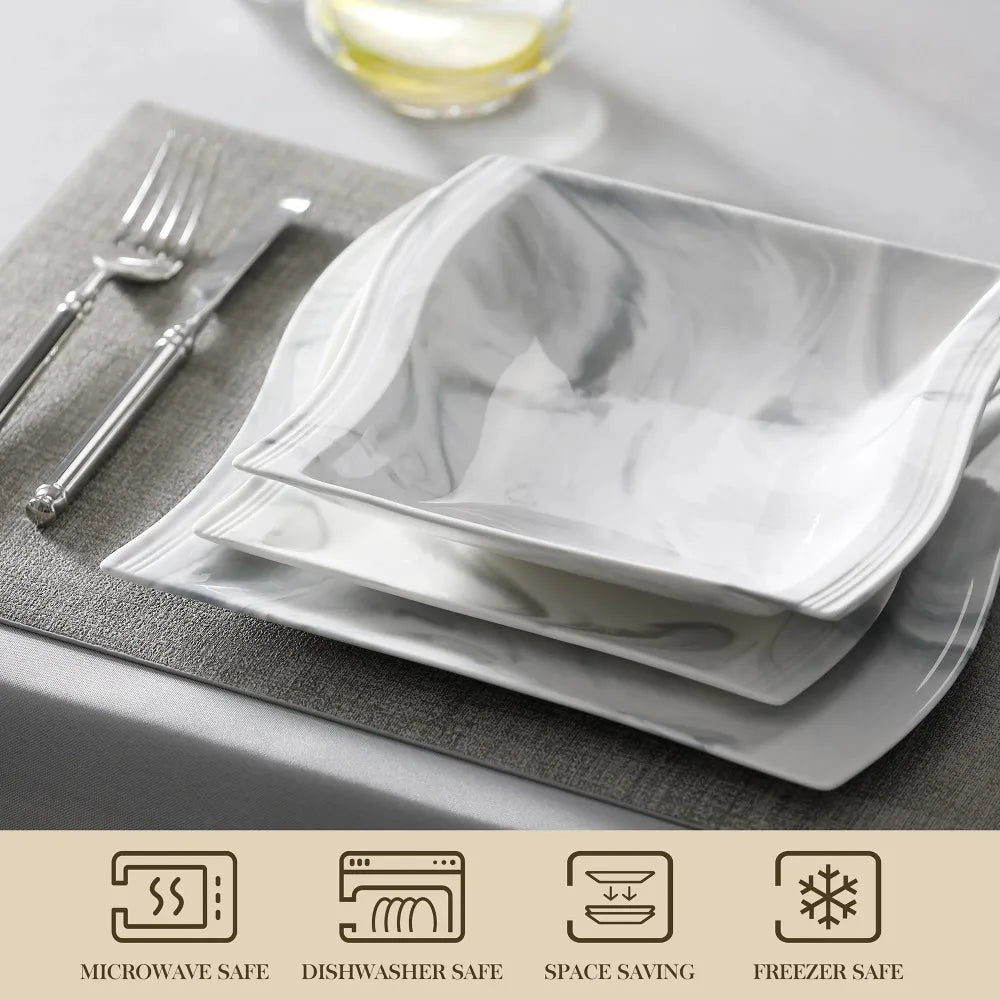 Elegant Marble Dinnerware Set - 30-Piece Porcelain Tableware
