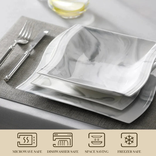 Elegant Marble Dinnerware Set - 30-Piece Porcelain Tableware