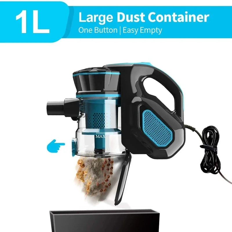 Powerful 600W Corded Vacuum: 18Kpa Suction, 2-in-1 Design