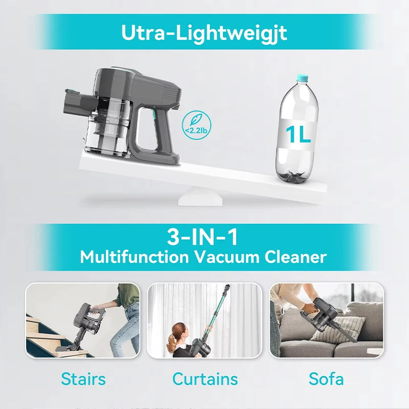 YISORA N300 Cordless Vacuum | 20KPa Powerful & Lightweight Stick Vac for Pet Hair, Carpet, and Hard Floors