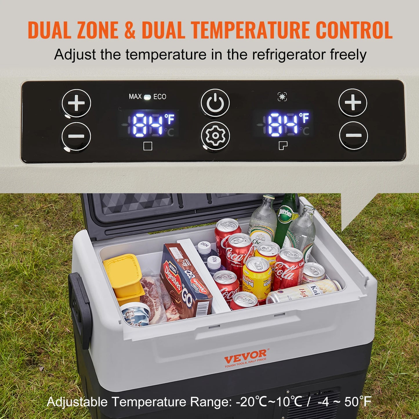 VEVOR 37QT Portable Refrigerator Freezer | 12V/24V DC & 110V AC Electric Cooler for Car, RV, Camping & Home