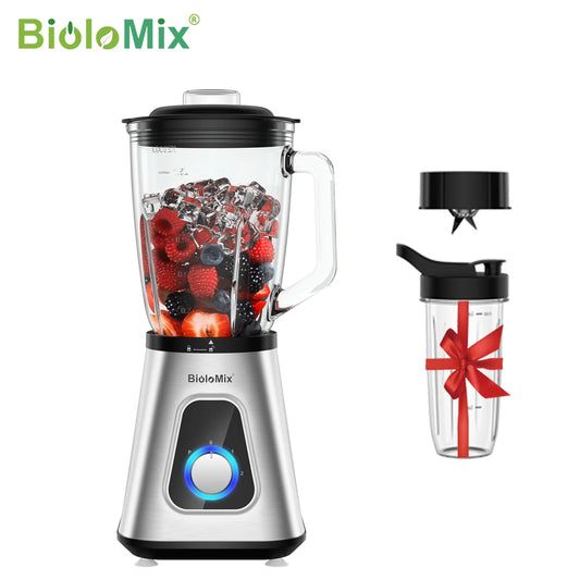BioloMix Powerhouse 1300W Blender: 2-in-1 Smoothie Maker with Glass Jar