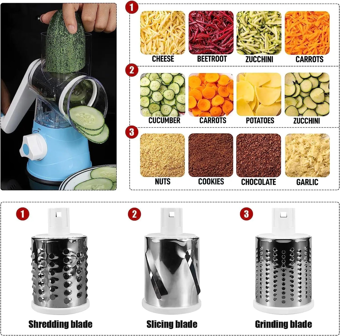 3-in-1 Rotary Vegetable & Cheese Slicer