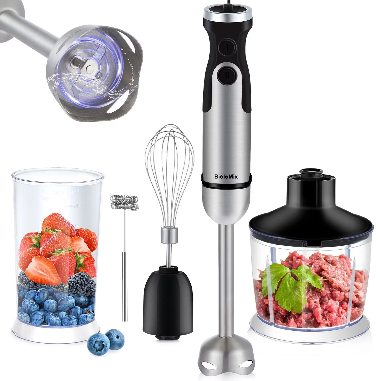 5-in-1 Immersion Blender: Powerful 1200W Hand Blender with Chopper & Whisk