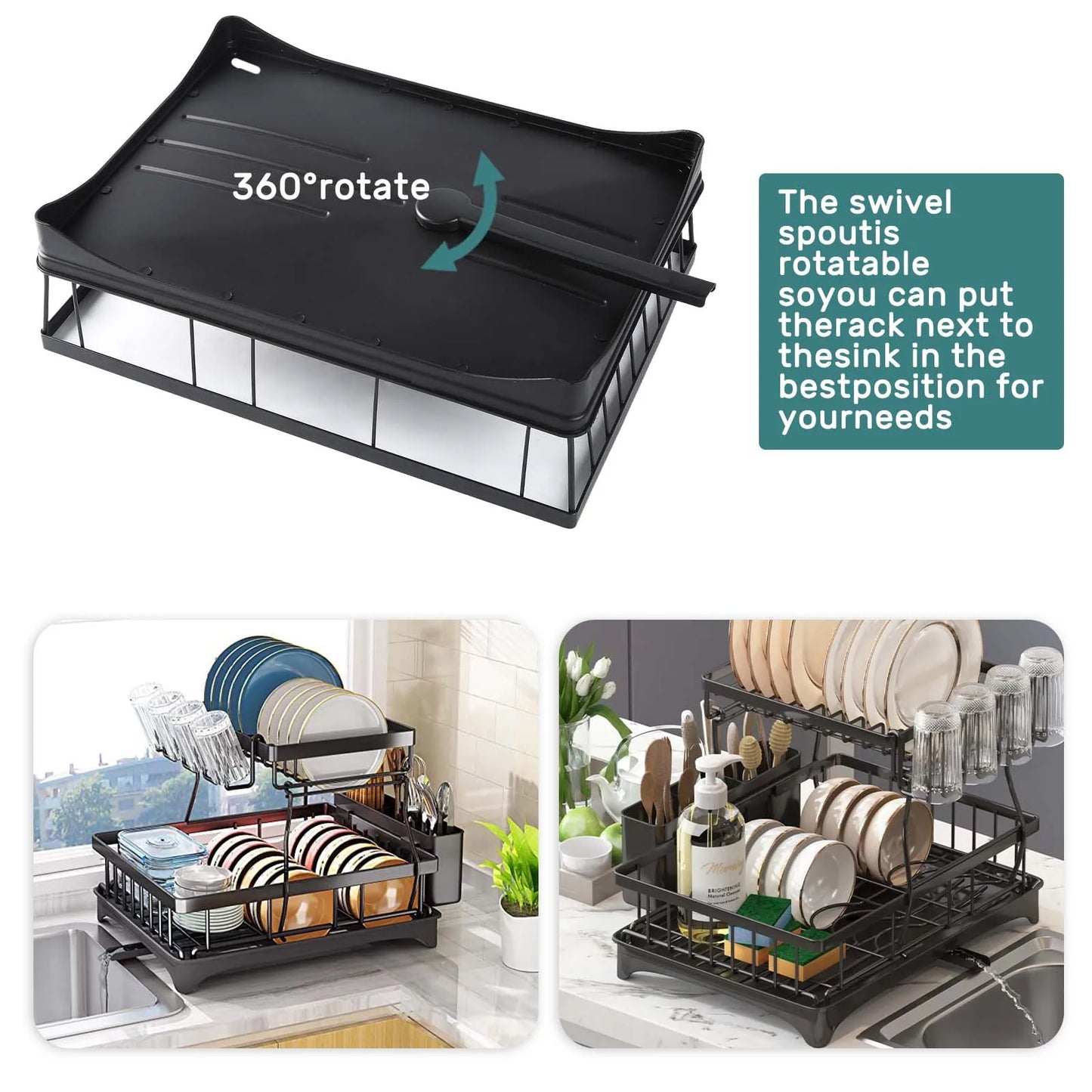 2-Tier Dish Drying Rack: Large Capacity Kitchen Organizer