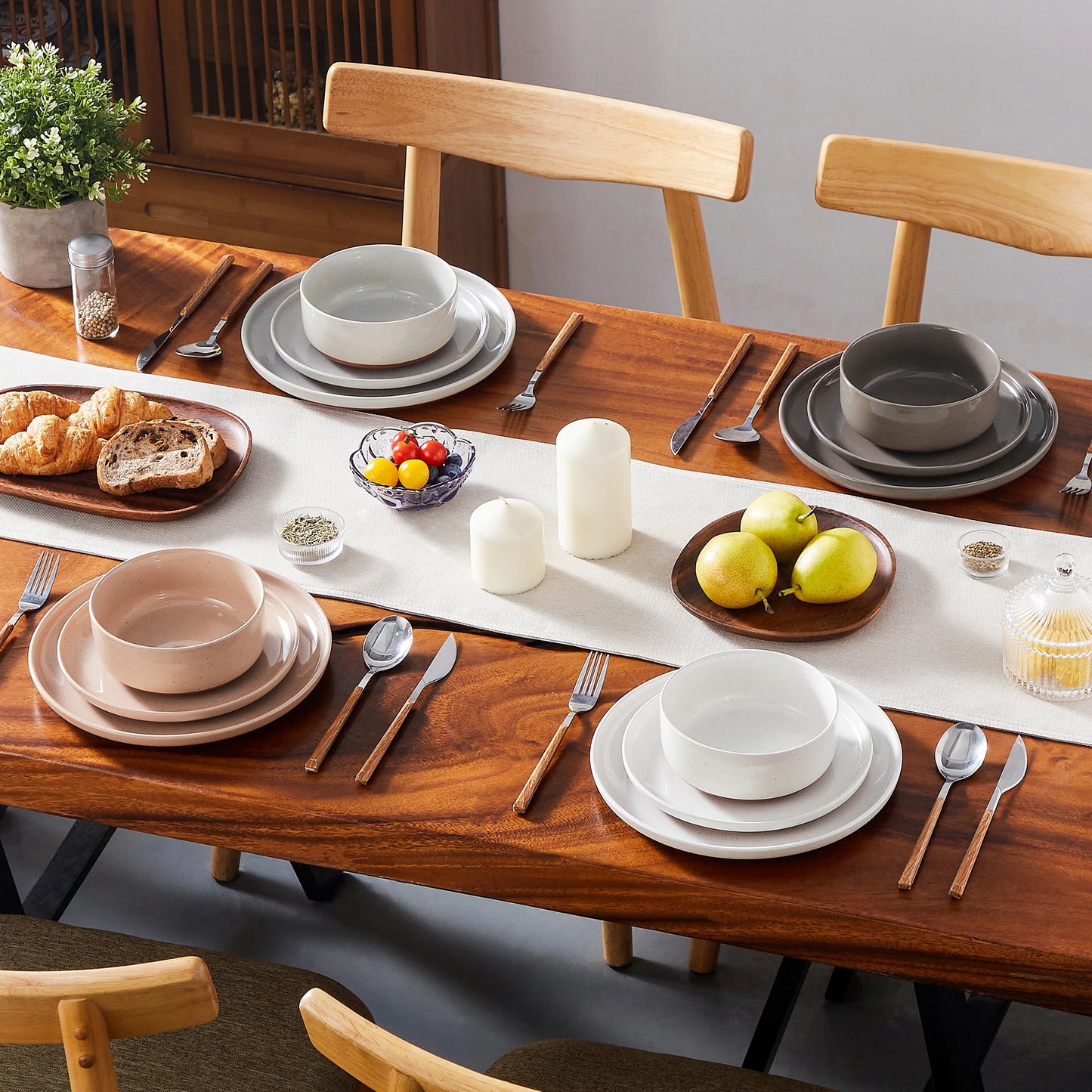 12/24-Piece Elegant Dinnerware Set - Stoneware Plates & Bowls