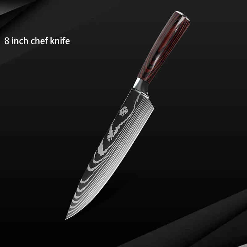Damascus Steel Chef Knife Set: 7-Piece Kitchen Knife Block