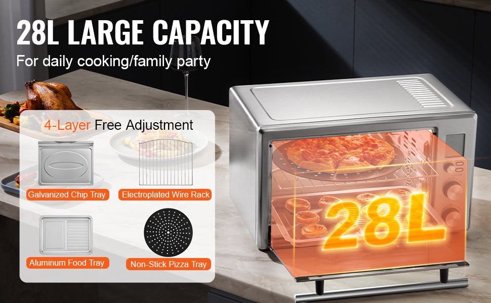 28L Convection Oven: 10-in-1 Multifunction Toaster Oven